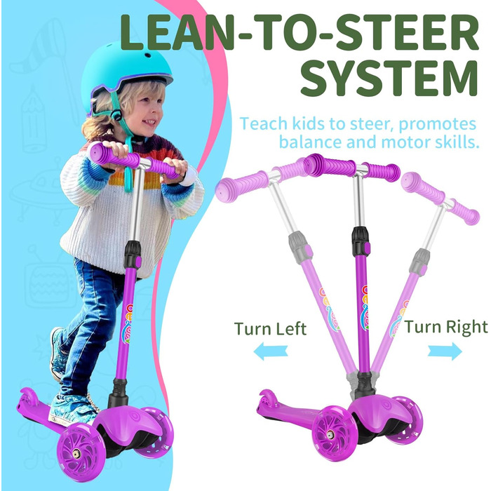 Самокат дитячий 2 роки, 3-колісний самокат зі світлодіодними колесами, що світяться, регульований по висоті, нахил для керування,