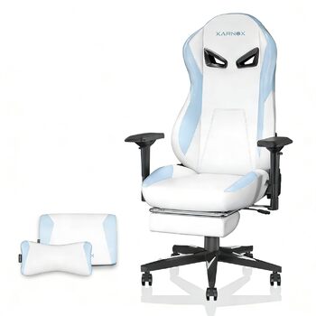 Геймерське крісло з підставкою для ніг та тканинним чохлом Ергономічне офісне крісло з 4D підлокітниками, підтримкою голови/попереку, регулюванням висоти, вантажопідйомністю 150 кг, білий/синій