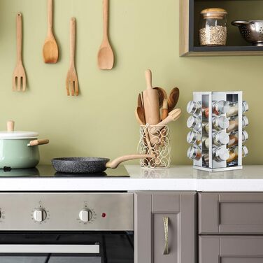 Карусель спецій Relaxdays з 16 баночками для спецій, що обертається на 360, прозорі банки для спецій для посипання, нержавіюча ста