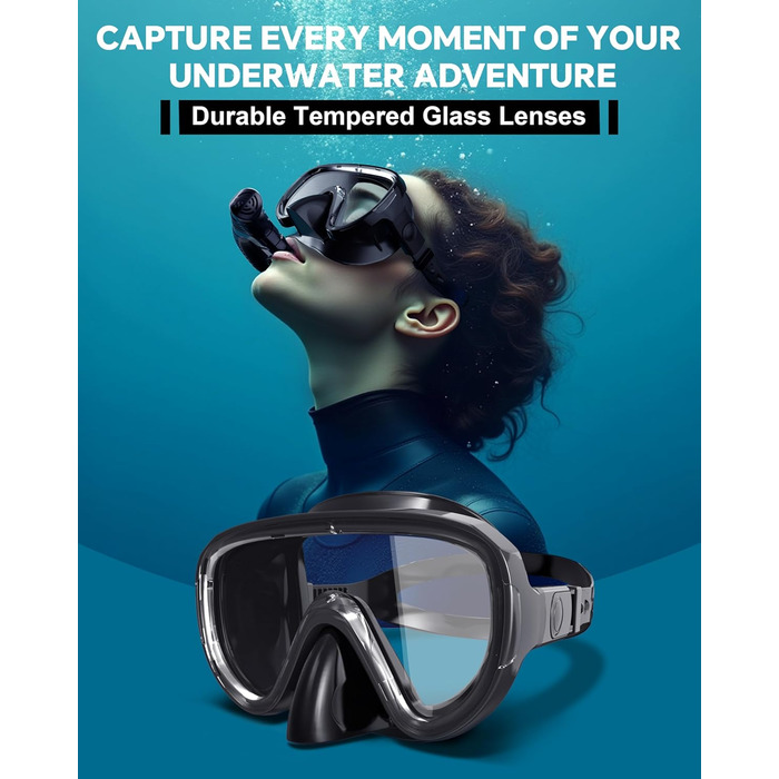 Набір для підводного плавання G2RISE для дорослих, маска для дайвінгу для дорослих, зручна маска для підводного плавання з трубкою, лінзами із загартованого скла та покращеною регульованою пряжкою для підводного плавання, дайвінгу, плавання, чорний темно-