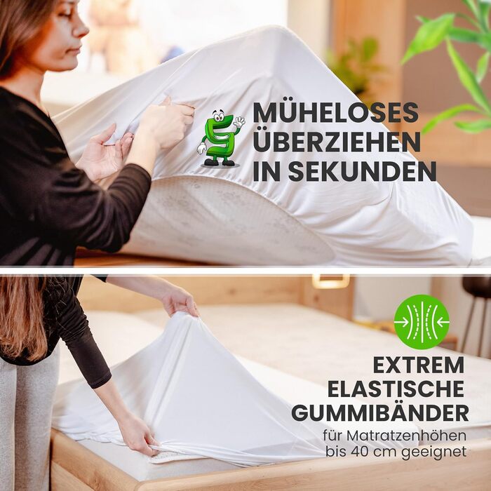 Наматрацник 90x200 водонепроникний та повітропроникний виготовлений з бамбукової віскози сертифікований Oeko-TEX та Dermatest підходить для алергіків захист від кліщів Водонепроникний наматрацник 90 x 200 40 см