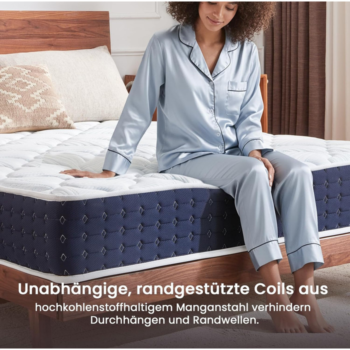 Матрац Coolvie 90x200 см Ортопедичний матрац H3 з 7-зонними пружинами Pocket Spring, висота 20 см Матраци з гелевим пінним покриттям з ефектом пам&39яті для сну на боці та на спині, сертифікований Oeko-Tex 90x200x20 см