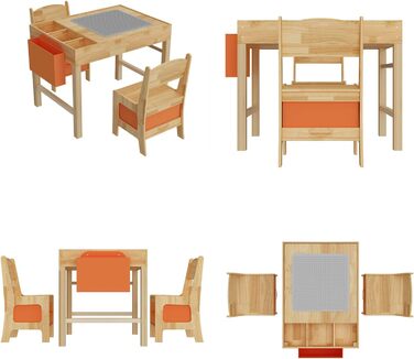 Дитячий стіл з 2 стільцями стіл-конструктор з натурального дерева, ігровий стіл з шухлядою та тканинною сумкою, дерев&39яні дитячі меблі 7556 см для дитячих кімнат, творчої гри та навчання