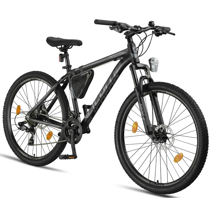 Гірський велосипед Licorne Bike Effect Premium з алюмінієвими дисковими гальмами, для хлопчиків і дівчаток, 21 швидкість, чорний/антрацит (2 дискові гальма), 29,0 дюймів