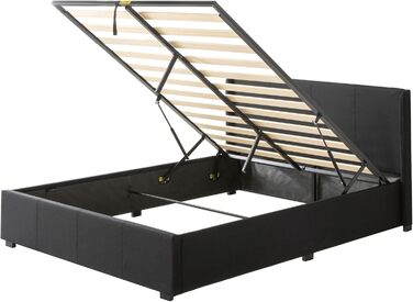 Ліжко Zinus Maddon з м&39якою поверхнею 140x200 см з місцем для зберігання - Висота 31 см з дерев&39яною рейковою основою та узголів&39ям - Гідравлічний підйомний механізм та місце для зберігання - Чорне 140 x 200 см Чорний