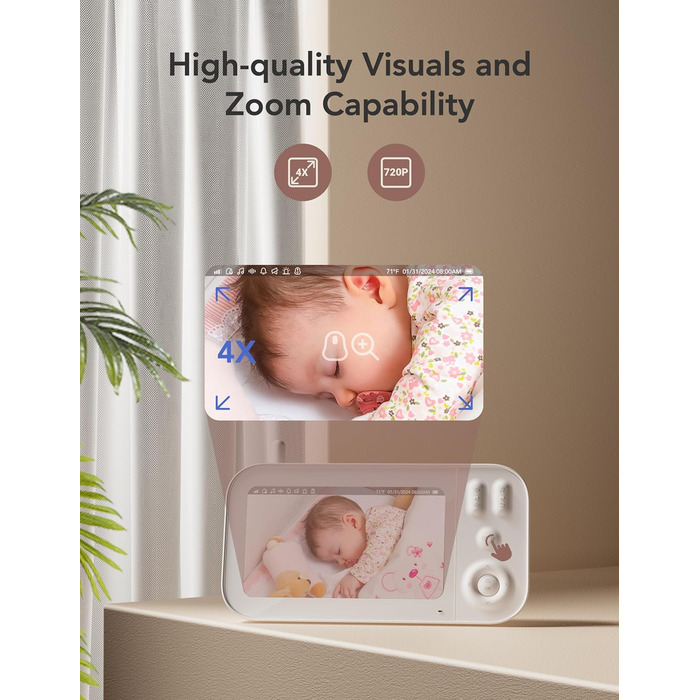 Відеоняня з камерою 5 дюймів, відеоняня з камерою без Wi-Fi, радіоняня з акумулятором 4000 мАг, нічне бачення 720P HD, двосторонні