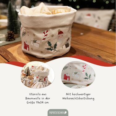 Паперовий кошик для хліба з драконом з вишивкою в бежево-червоному золоті - різдвяний - кошик з полотна - міцний - для зберігання