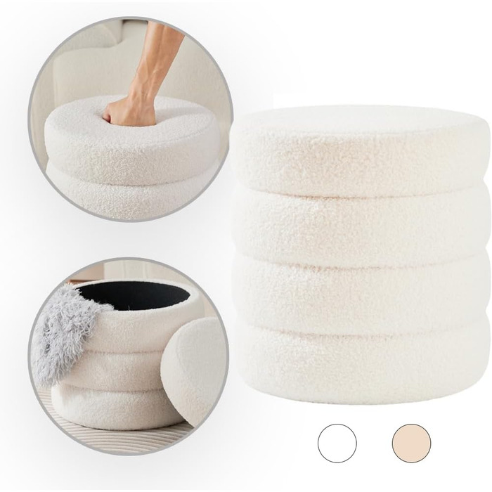 Круглий стілець Zedelmaier у формі ведмедика з місцем для зберігання - стілець для сидіння, туалетний столик та стілець для зберігання для вітальні, спальні та дитячої кімнати (білий) 38Г x 38Ш x 40В см Білий