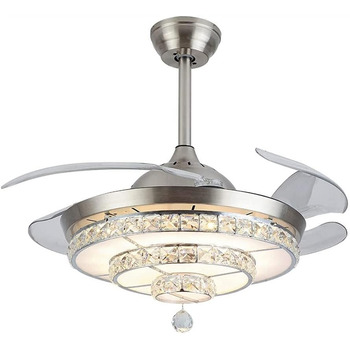 Тихий вентилятор лампа Кришталевий світлодіодний стельовий вентилятор з пультом дистанційного керування висувним невидимим лезом р