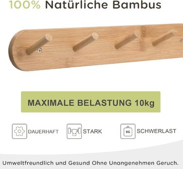 Настінні гачки для пальто Edergoo 2 шт. и, міцні гачки для пальто бамбукові з 10 гачками, дерев'яна вішалка для передпокоїв, спале