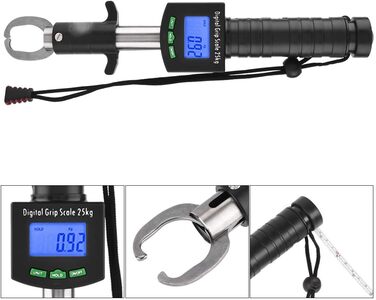 Тримач для риби Haofy, цифровий тримач для риби 3 в 1, 25 кг/55 фунтів, захоплювач для риби з рулеткою 1 м