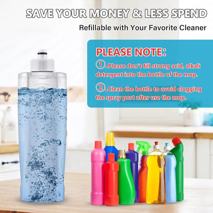 Швабра з функцією розпилення, MEXERRIS Спрей-швабра Швабра для підлоги з резервуаром для води, що обертається на 360 градусів Шваб