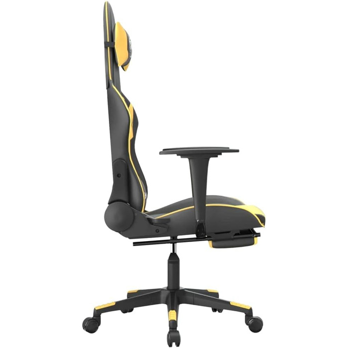 Геймерське крісло, офісне крісло, з підставкою для ніг, чорно-золотий колір, штучна шкіра