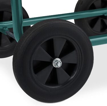 Садовий візок для шланга Relaxdays, до 60 м, 4 суцільні гумові колеса, швидке зєднання, металева бочка для шланга, зелений
