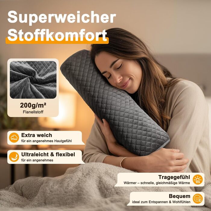 Грілка XXXL з автоматичним вимкненням (80 x 60 см), електрична грілка з 6 температурними режимами та 4 таймерами для спини, плечей, живота, ніг, швидкий нагрів, можна прати в пральній машині 6080 см