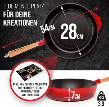 Чавунна сковорода Oakfire сковорода сотейник сковорода емальована 28см індукційна чавунна з антипригарною патиною, емаль. (червона