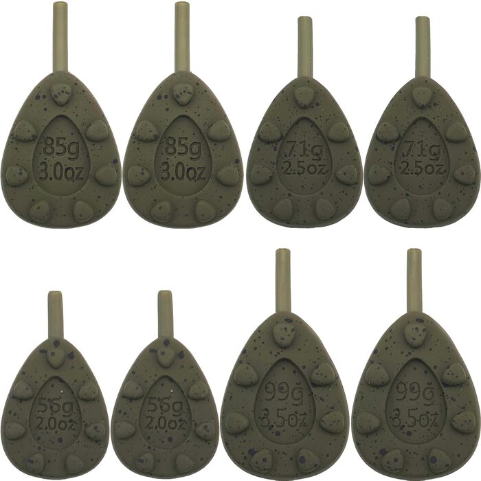 Набір повідків для коропа, 8 шт. - 2 кожного по 56 г/71 г/85 г/99 г Повідці для коропа, Повідці для коропа, Рибальські повідці, Донні повідці, Ловля коропа - Рибальські аксесуари, Вбудовані овальні, Камуфляжно-зелені, 2 кожного по 56 г/71 г/85 г/99 г
