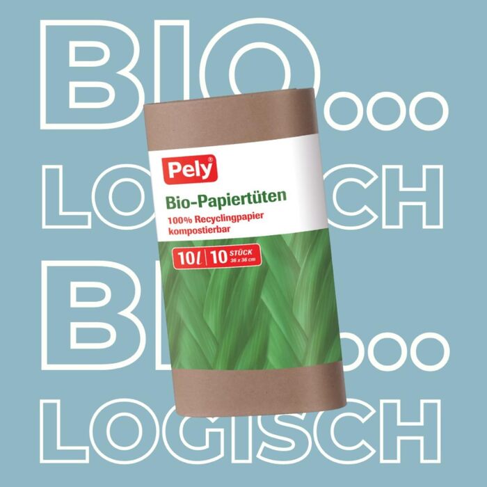 Біорозкладні паперові пакети pely 100 PEL8747, сертифіковані Blue Angel, 10 літрів, 10 пакетів в упаковці. 10 упаковок в коробці