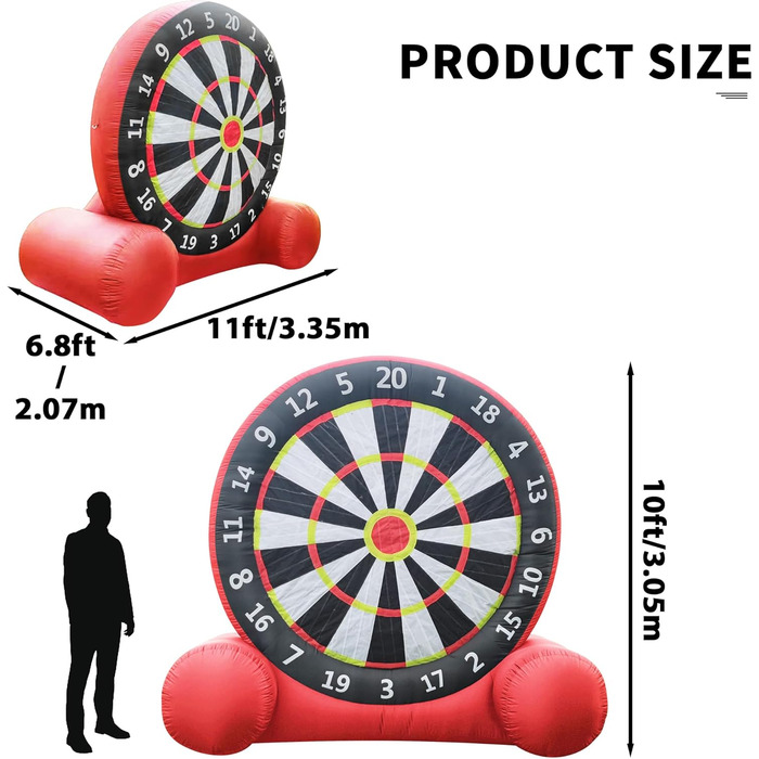 Надувна футбольна мішень для дартсу, надувна футбольна мішень для вулиці з 8 футбольними м&39ячами, гігантська мішень для дротиків для садових спортивних ігор, 10 футів (3 м), червона