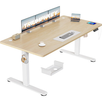 Стіл з регульованою висотою 160x80 з портом зарядки USB, 3 попередньо встановлені налаштування пам&39яті, стіл з регульованою висотою та органайзером для кабелів, комп&39ютерний стіл, стіл для роботи стоячи, бежевий 160 x 80 см, клен білий
