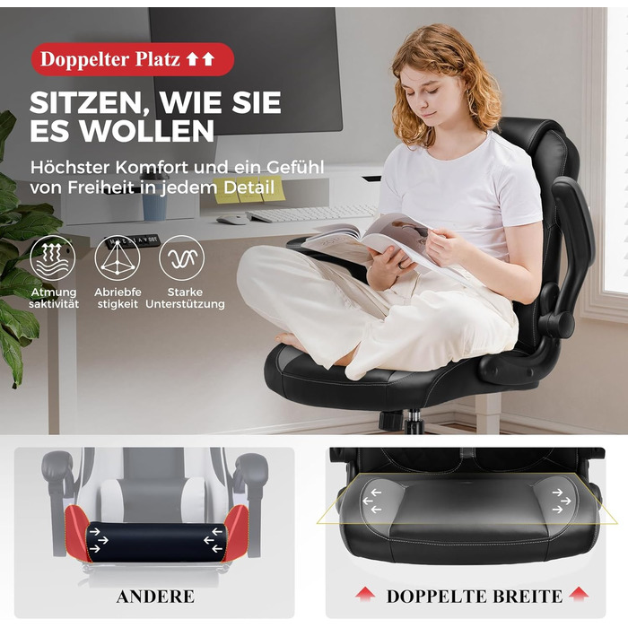 Ігрове крісло GTPLAYER з відкидними підлокітниками, крісло для відеоігор з функцією гойдання, ергономічне комп&39ютерне крісло з губкою високої щільності та регулюванням висоти (сіре)