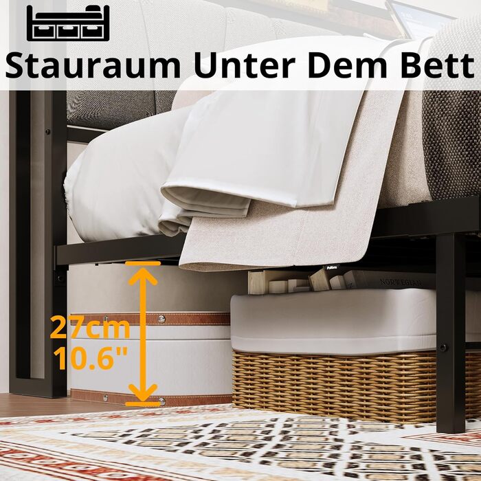 Ліжко IRONCK 140x200 з металевою рейковою основою, каркас ліжка 140x200 см з розетками, USB-портами та портами Type-C, металеве ліжко 140x200 з м&39яким узголів&39ям та місцем для зберігання речей, дитяче ліжко, двоспальне ліжко 140x200 см