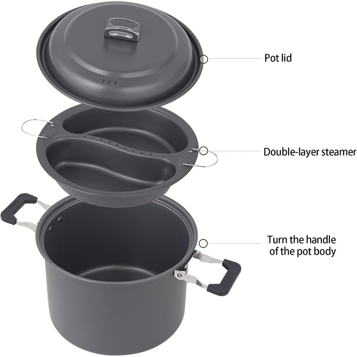 Каструлі для супу з кришками для кемпінгу, пікніків та полювання, твердий алюміній, універсальні для кемпінгу на 4-7 осіб