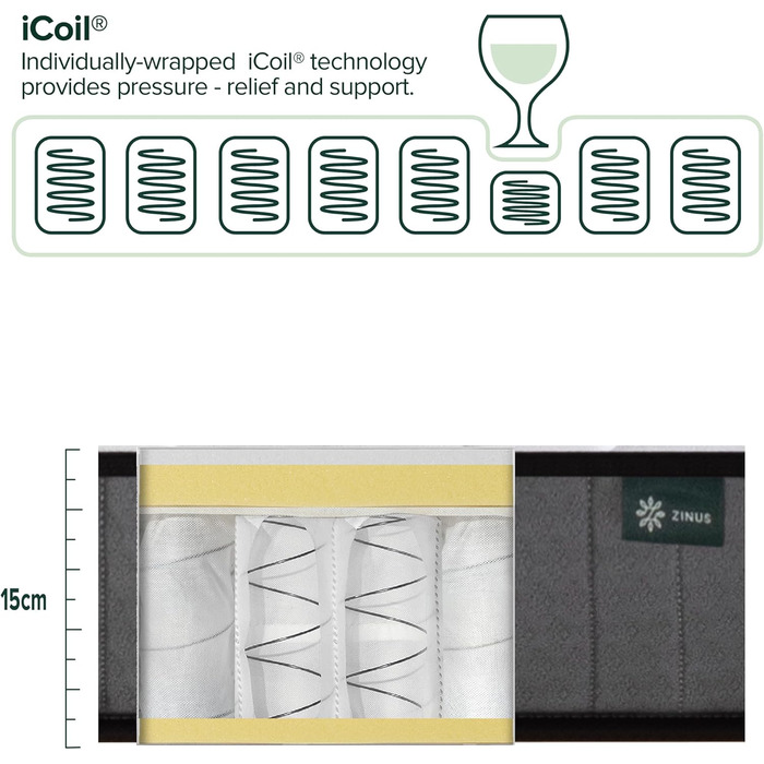 Двомісний матрац ZINUS пружинний та з піни з ефектом пам&39яті 135 x 190 см висота 15 см середньої жорсткості гібридний матрац, що підтримують шкіру ортопедичний пружинний матрац з підтримкою тіла двоспальний (135 x 190 см) білий