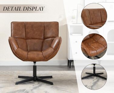 Крісло Chairus Lounge Крісло для вітальні Обертове крісло-крило з м&39якої шкіри PU Крісло-акцент з металевими ніжками Спальня (коричневий) Штучна шкіра Коричневий