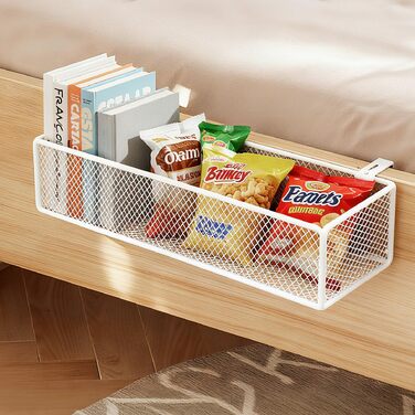 Підвісний металевий кошик для зберігання речей для тумбочки біля ліжка, підвісний кошик для книг, телефонів, окулярів, журналів, підвісний органайзер для домашнього офісу, шкільного гуртожитку (білий, 37 x 15 x 9 см) Білий 37 x 15 x 9 см