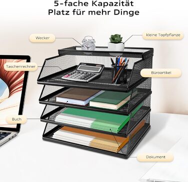 Штабелювані лотки для документів 5-ярусний лоток для листів великої місткості (32 x 25 x 30 см), підходить для зберігання офісного приладдя та документів (чорний колір)