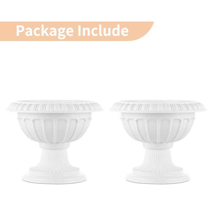 Елементна підставка для квітів для рослин, декоративна пластикова урна, висота 26 см, висока пластикова підставка для рослин, для дому та саду, ганку, дверної тераси, прикраси для балкону, біла, висота 2 x 26 см, 2-