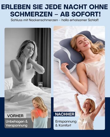 Ортопедична подушка для шиї - ергономічна подушка з піни з ефектом пам&39яті з охолоджувальним ефектом, подушка для підтримки шиї для знеболення, подушка проти хропіння для сну на боці, спині та животі, сіра
