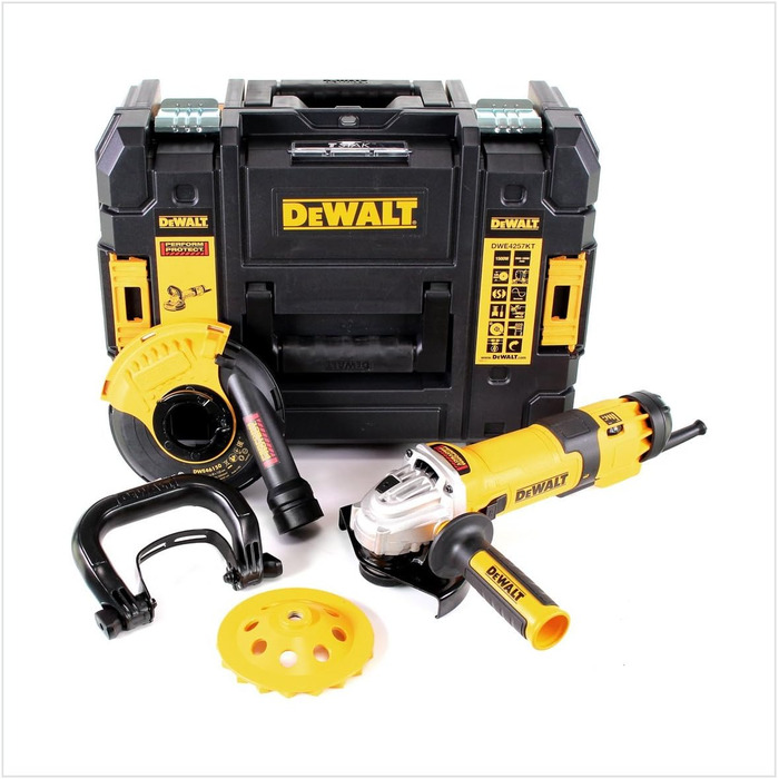 Кутова шліфувальна машина Dewalt DWE4257KT (1500 Вт, діаметр круга 125 мм, частота обертання на холостому ходу 2800-10 000 хв-1, M