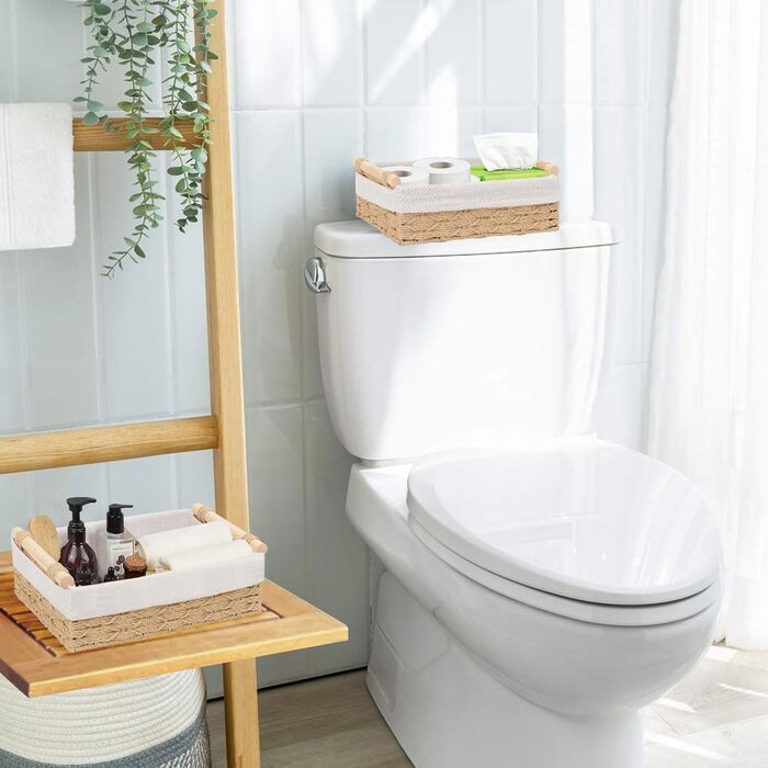 Набір плетених кошиків для зберігання з 2 предметів, плетений кошик ручної роботи в стилі бохо, декоративний кошик з ротанга з ручками та підкладкою, кошик-полиця, кошик для ванної кімнати, органайзер для пеленального столика (бежевий)