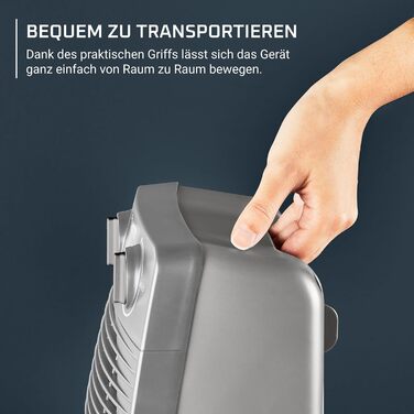 Компактний вентилятор-обігрівач Rowenta, 2 рівні потужності, компактні розміри, термостат, режим охолодження, ручка для перенесення, сірий, SO2212F0, світло-сірий