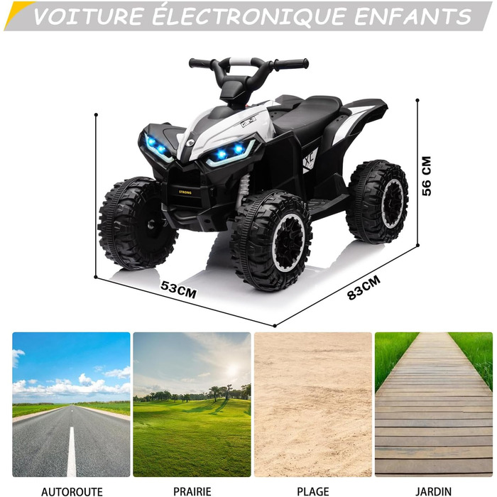 Дитячий електричний квадроцикл 12 В, електромобіль дитячий квадроцикл з музикою, клаксоном, світлодіодними фарами, 83 х 53 х 56 см
