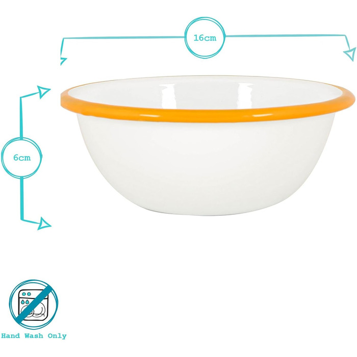 Аргонові посудні миски з білою емаллю - 16 см - жовті - упаковка з 12 шт.