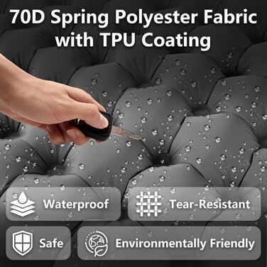 Надлегкий надувний килимок для кемпінгу з насосом для ніг для піших прогулянок на природі, пляжного відпочинку, намету, матраца, спального килимка, килимка для кемпінгу (сірого кольору), 10