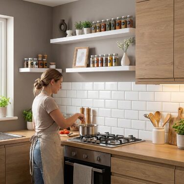 Настінна книжкова полиця - 80x24 см - Плаваюча полиця - Підвісна полиця - Полиця для полиць - Біла - Кухонна полиця - Дитяча книжкова полиця - Декор для вітальні - Полиця для спецій, біла, 80x24