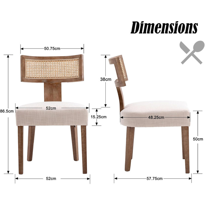 Комплект кухонних стільців Chairus з 2 предметів, обідніх стільців, дерев&39яних вінтажних стільців, м&39яких стільців зі спинкою з ротанга для вітальні (бежевий), 2 шт., бежевий-2