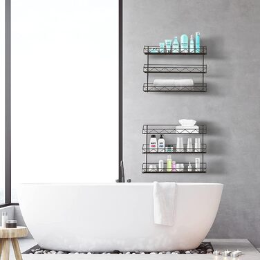 Настінні підставки для спецій Bomblap, набір з 2 шт. , великий органайзер для спецій для зберігання в банках, вузькі металеві, настінні підставки для спецій для кухонних стін або дверей шаф (чорні)