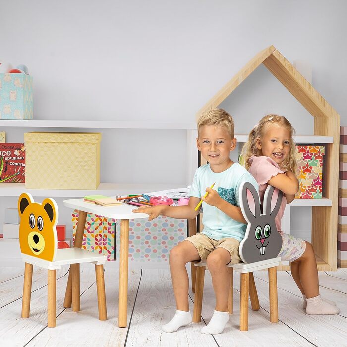 Дерев&39яний дитячий стіл, стіл для дитячої кімнати, білий, 52 x 70 см, самостійне складання, висока якість, натуральні дитячі сидіння, стіл для малюків - маленький столик 52 x 70 см з вирізом