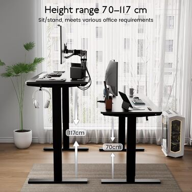 Стіл з регульованою висотою 60x110 см, електричний стіл з пам&39яттю налаштувань та функцією запобігання зіткненням, регульована висота 70117 см, ідеально підходить для офісу, домашнього офісу та ігор (чорний) 110x60 см Чорний