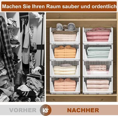 Елементний штабельований органайзер для гардеробу, складний органайзер для гардеробу, система зберігання в гардеробі, компактні коробки для зберігання та вставки для шухляд, білий, 5 шт. у упаковці, великий, 5-