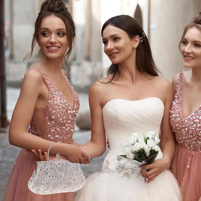 Клатч Перлинний Вечір - Розкішна жіноча сумочка з перлів та ланцюжка для вечірок та урочистих подій. Срібляста перлинна сумочка для нареченої.