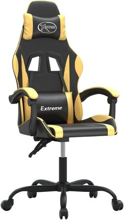 Геймерське крісло з чорно-золотої штучної шкіри з регульованою спинкою та висотою, поворот на 360 градусів, міцний металевий каркас, довговічна штучна шкіра, стійка до плям, 36,5 x 42 см (Ш x Г) Чорно-золотий
