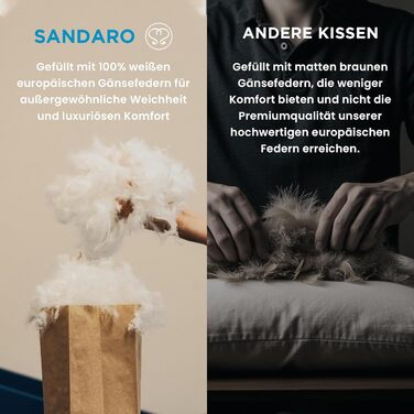 Подушки 80x80 см, комплект з 2 шт. Пухові подушки 80 x 80 см зі 100 натуральним пір&39яним наповнювачем, комплект пір&39яних подушок 80x80 см з гусячим пір&39ям у бавовняному чохлі, сертифіковані Oeko-Tex (2000) 2000 грамів