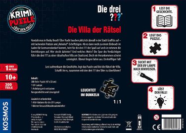 Три слідчі - Пазл Кримінал - Вілла загадок КОСМОС 697976, 300 елементів, Світиться в темряві, з УФ лампою, Читання, головоломка, р