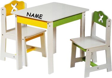 Комплект із 3 предметів Дитяча група сидінь - виготовлена з дуже міцної деревини - різнокольорова - стіл 2 стільці - дитячі меблі для хлопчиків та дівчаток - дитячий стіл - дитячий стілець - дитяча кімната.